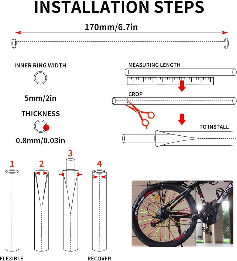 REWOLFNUS 72Pcs Dirt Bike Spoke Covers Wheel Spoke Wraps Wheel Rim Spoke Skins Universal for Motorcycle(Orange) - Image 5